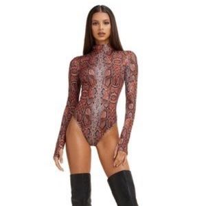 I.AM.GIA.NEW Bodysuit Snake Print Mock Neck Stretch Long Sleeve High Leg Animal